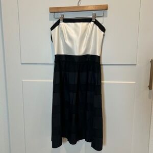 White House Black Market‎ Strapless 100% Silk Tulle Cocktail Dress Black Cream 2